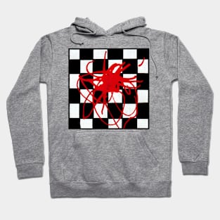 Red Stained Chessboard Geometric Abstract Acrylic Painting Hoodie